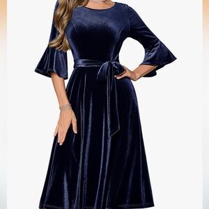 Elegant Navy Blue Velvet Dress